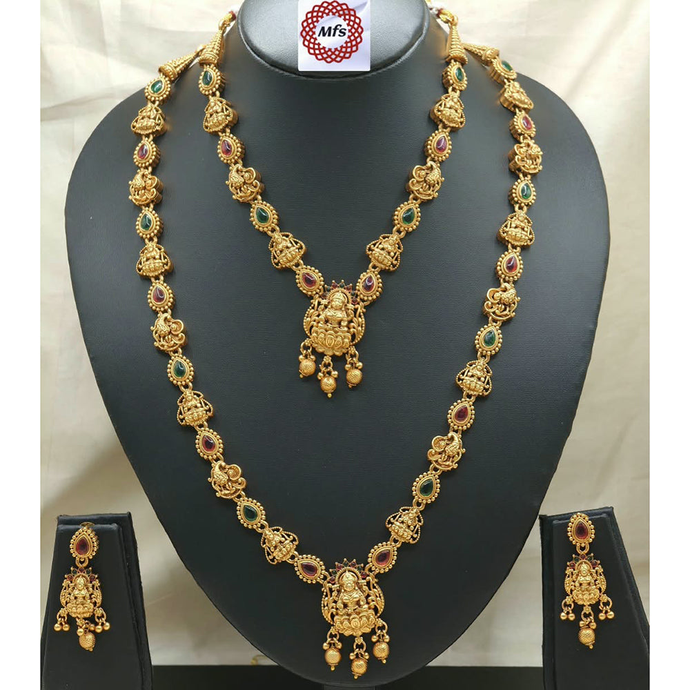Ridhi Art Jewellery Classic Pota Stone And Beads Statement Double Temple Necklace Set