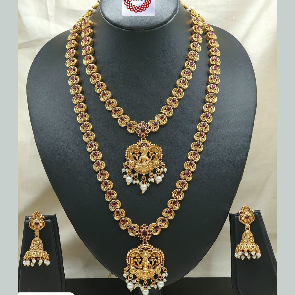Ridhi Art Jewellery Classic Pota Stone And Beads Statement Double Temple Necklace Set