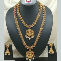 Ridhi Art Jewellery Classic Pota Stone And Beads Statement Double Temple Necklace Set
