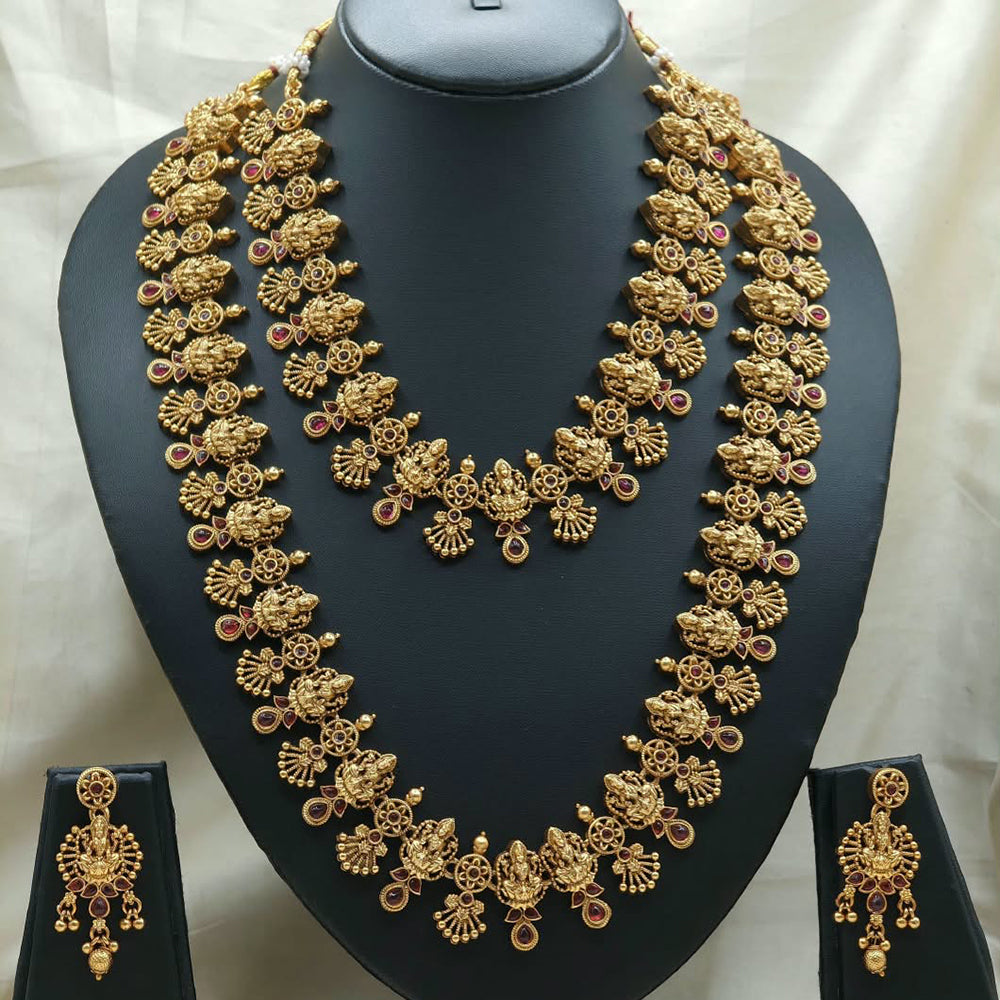 Ridhi Art Jewellery Classic Pota Stone And Beads Statement Double Temple Necklace Set
