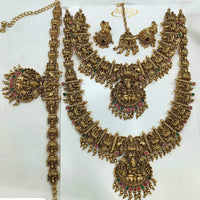 Ridhi Art Jewellery Classic Pota Stone And Beads Double Temple Necklace Set With Kamarbandh