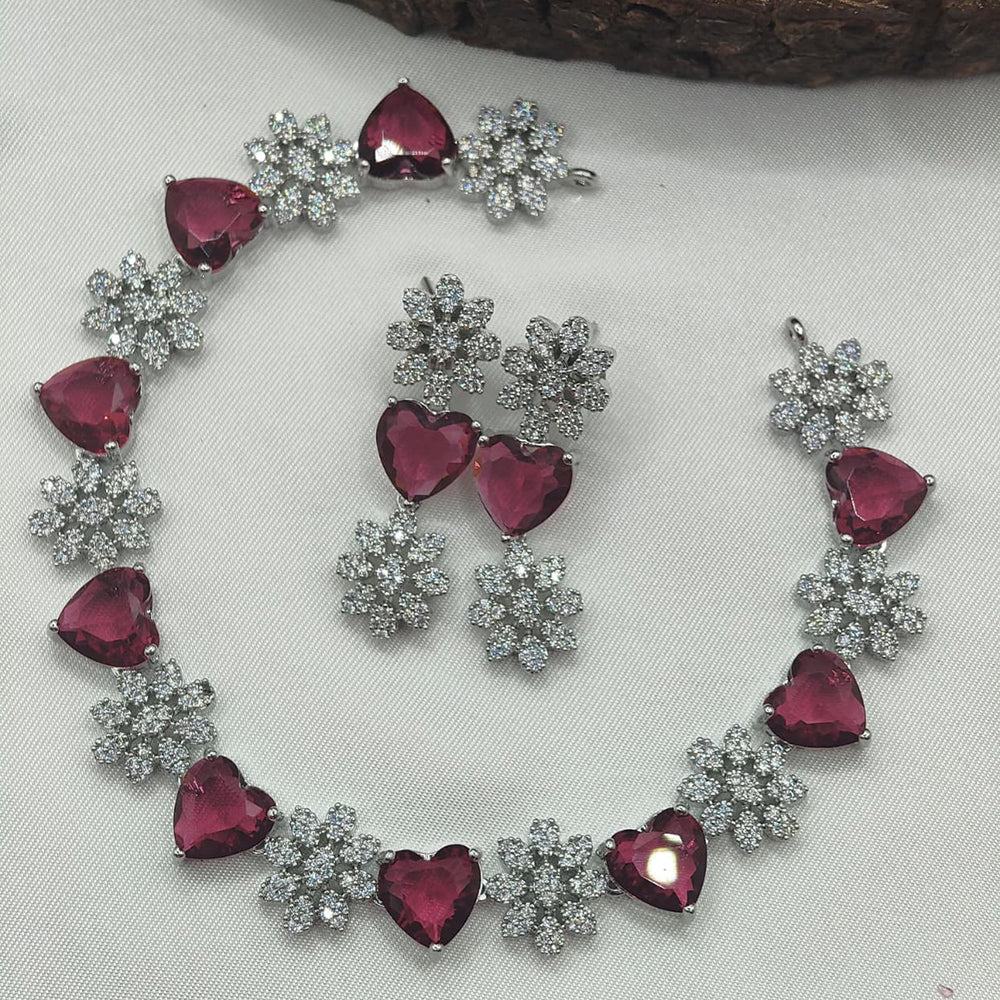 Ridhi Art Jewellery Glamorous Heart American Daimond Necklace Set