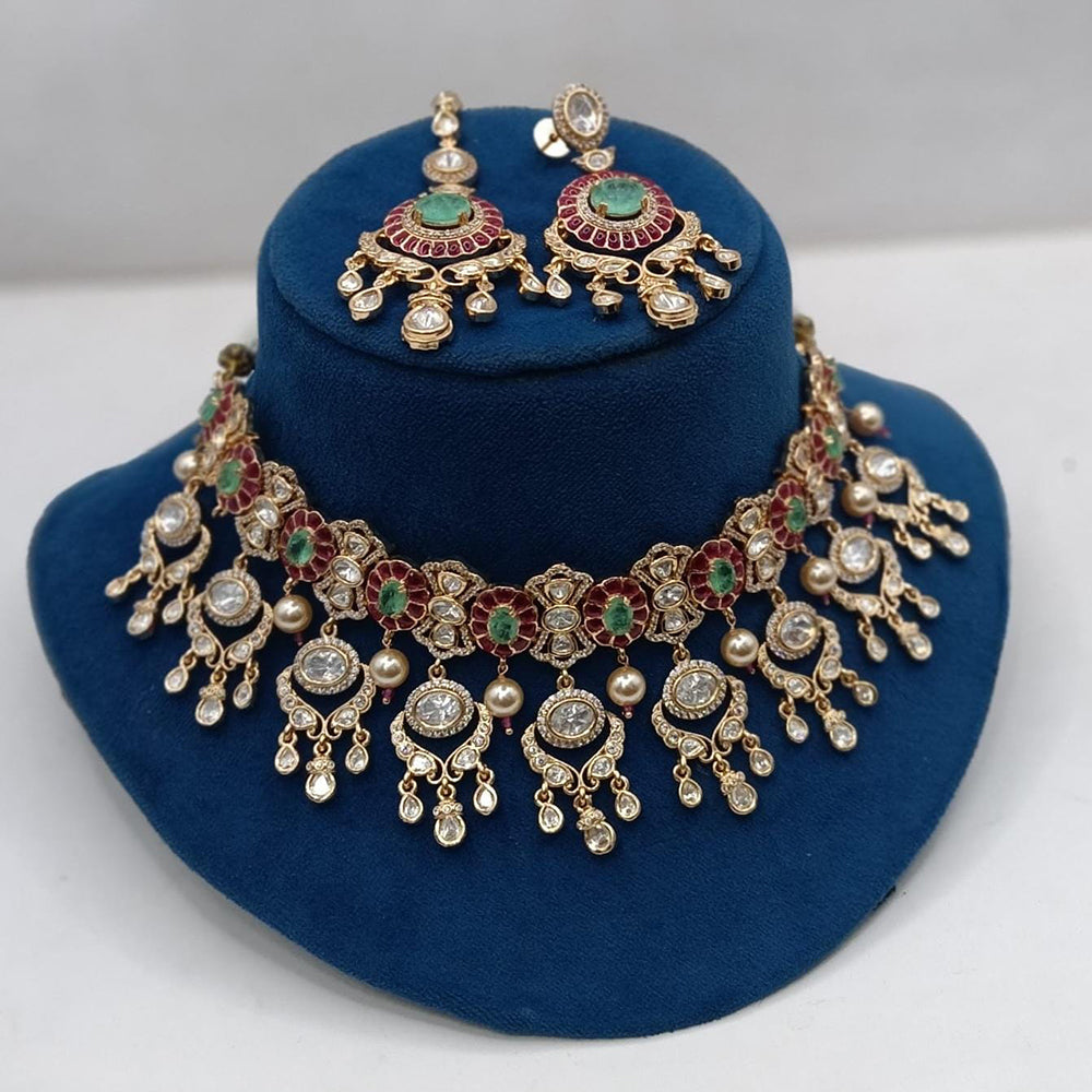 Ridhi Art Jewellery Regal Polki Kundan Stone And Beads Designer Choker Necklace Set