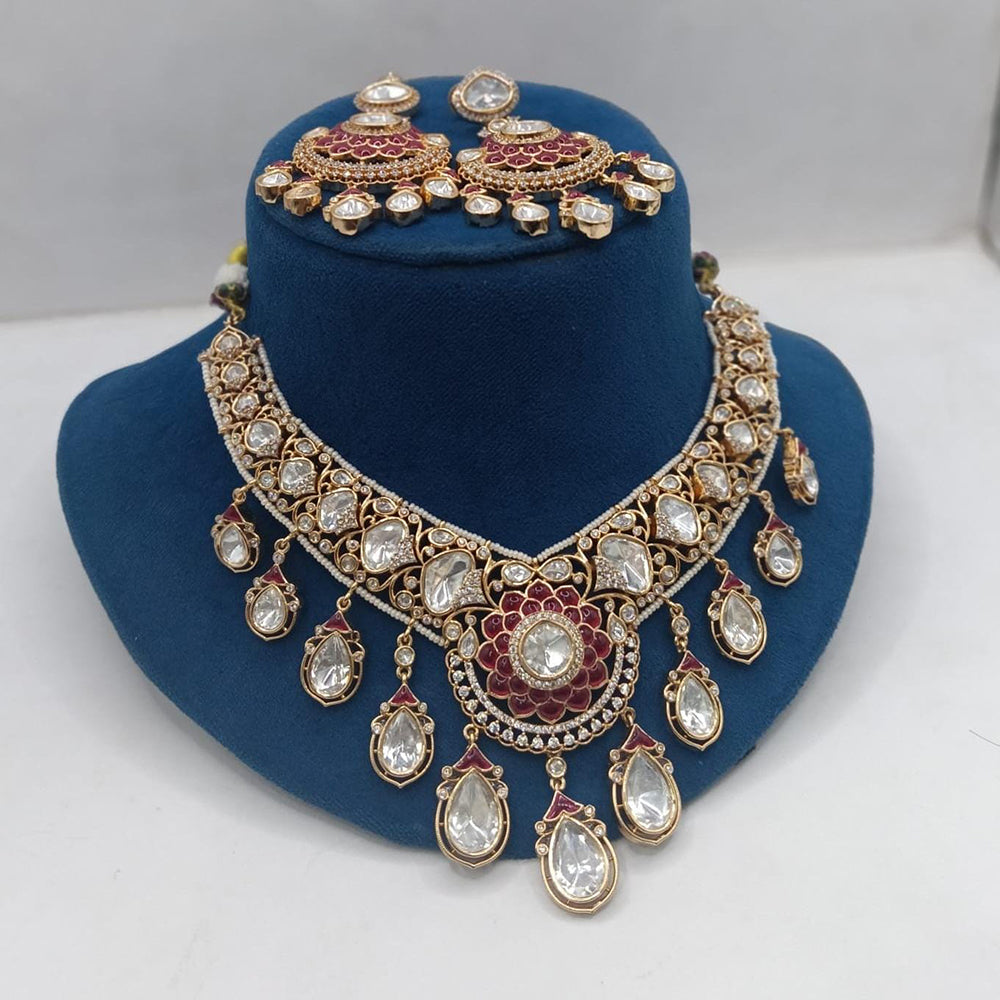 Ridhi Art Jewellery Regal Polki Kundan Stone And Pearl Designer Choker Necklace Set