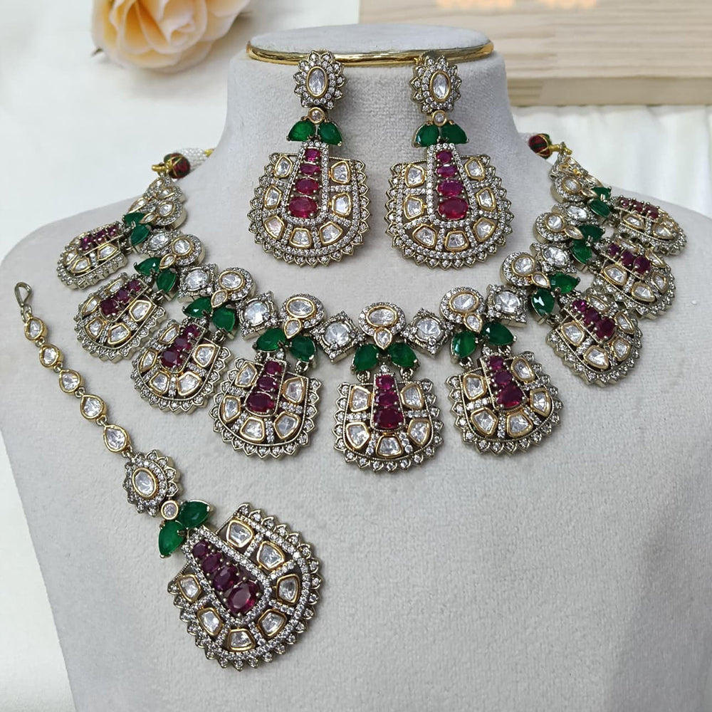 Ridhi Art Jewellery Designer Bridal Style Kundan Polki Stone Necklace Jewellery Set
