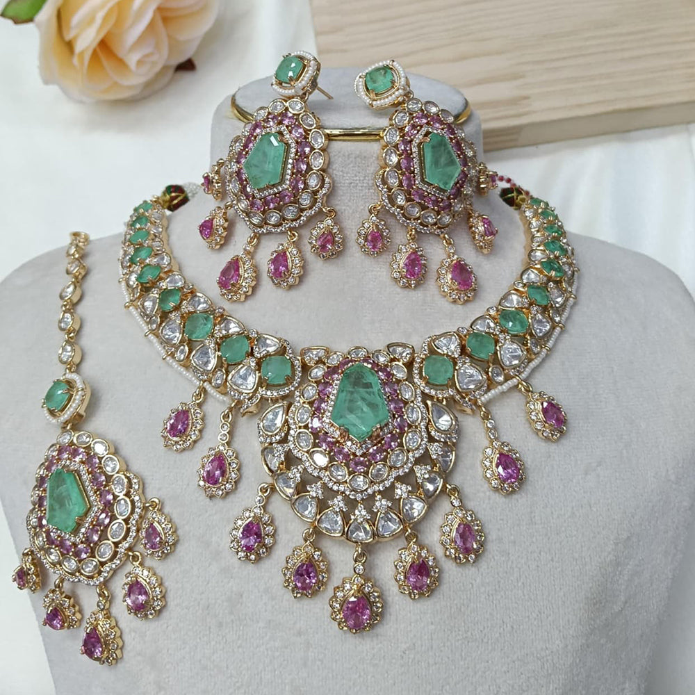 Ridhi Art Jewellery Designer Bridal Style Kundan Polki Stone Necklace Jewellery Set
