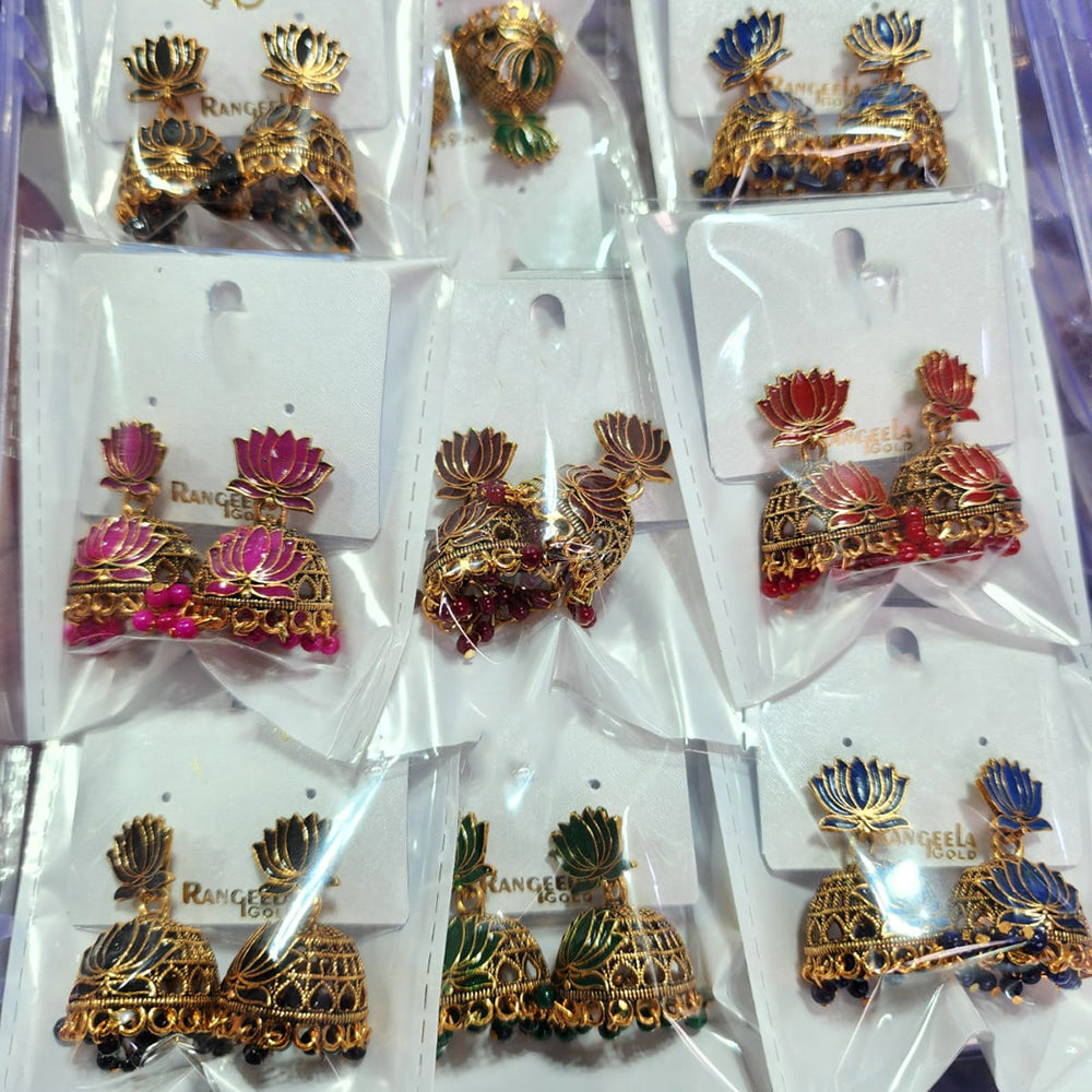 Rekha Gold Royal Meenakari And Pearl Designer Jhumki Earrings (Pack of 27)