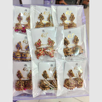 Rekha Gold Pota Stone And Pearl Temple Designer Jhumki Earrings (Pack of 27)