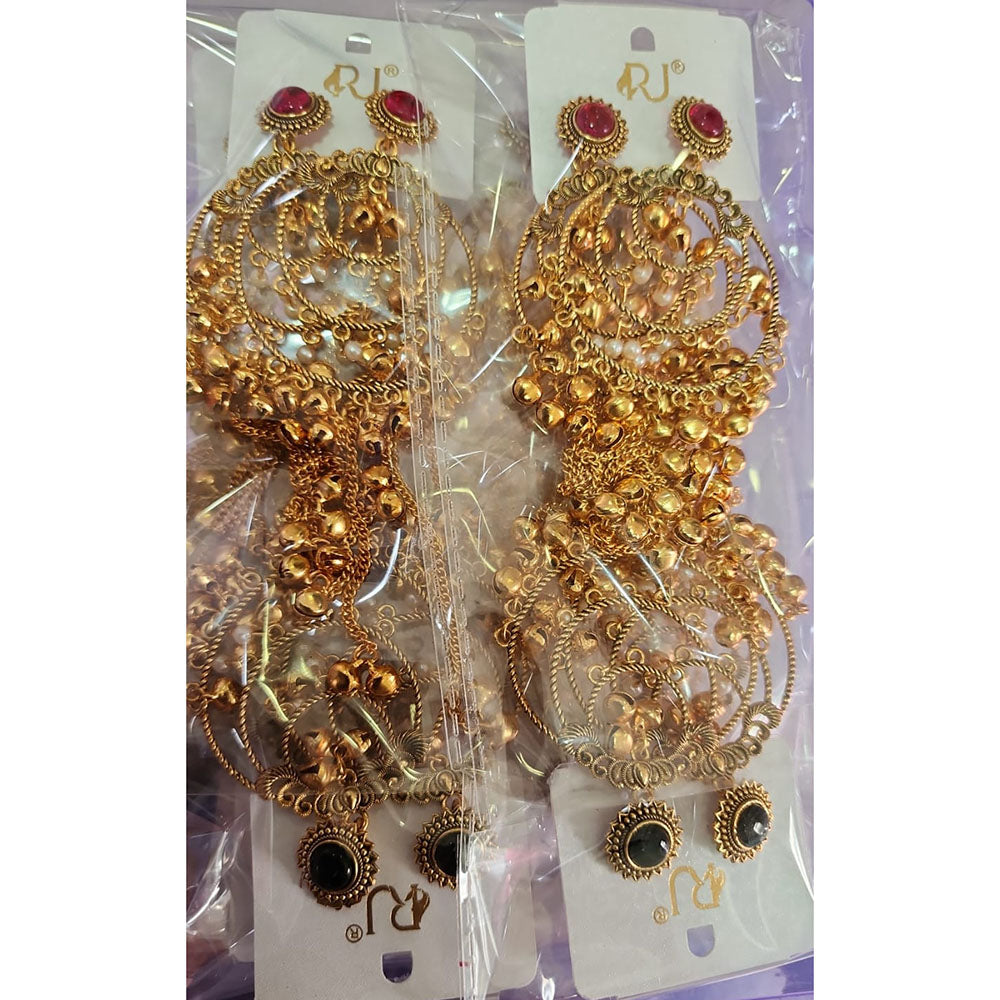 Rekha Gold Royal Pota Stone And Ghungroo Kashmiri Dangler Earrings (Pack of 12)