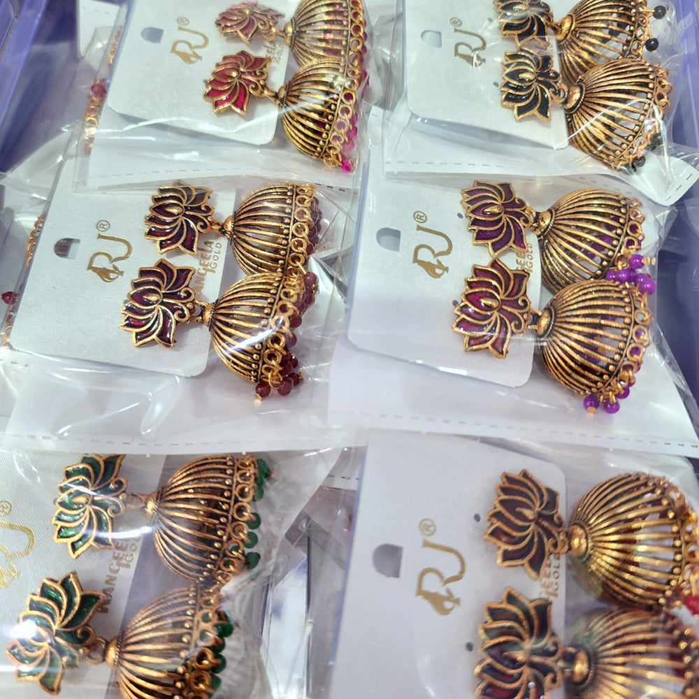 Rekha Gold Royal Lotus Meenakari And Pearl Designer Jhumki Earrings  (Pack of 4)