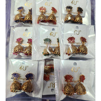 Rekha Gold Royal Lotus Meenakari And Pearl Designer Jhumki Earrings  (Pack of 27)