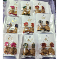 Rekha Gold Royal Lotus Meenakari And Pearl Designer Jhumki Earrings  (Pack of 30)