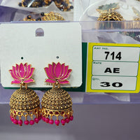 Rekha Gold Royal Lotus Meenakari And Pearl Designer Jhumki Earrings  (Pack of 30)