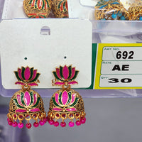 Rekha Gold Royal Lotus Meenakari And Pearl Designer Jhumki Earrings  (Pack of 30)