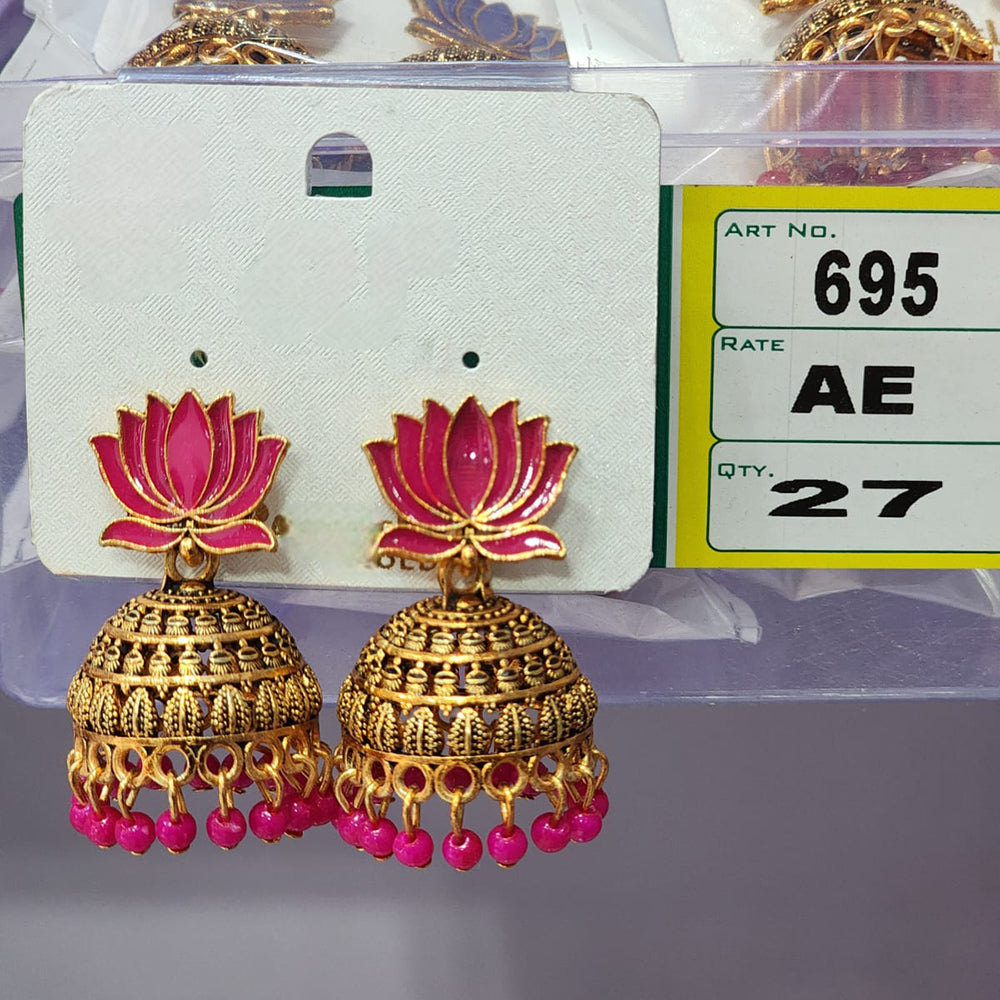 Rekha Gold Royal Lotus Meenakari And Pearl Designer Jhumki Earrings  (Pack of 27)