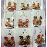 Rekha Gold Royal Lotus Meenakari And Pearl Designer Jhumki Earrings  (Pack of 24)