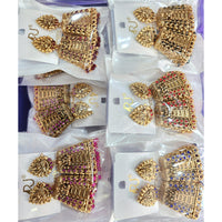 Rekha Gold Pota Stone And Pearl Temple Designer Dangler Earrings (Pack of 24)