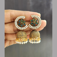 Rekha Gold Elegant Peacock Design And Pearl Jhumki Earrings (Pack of 36)