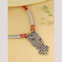 Viraasi Vintage Oxidised Plated Pota Stone And Pearl Necklace