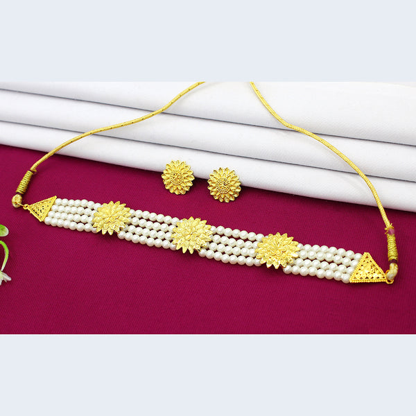 Mahavir Dye Gold Pearl Choker Necklace Set