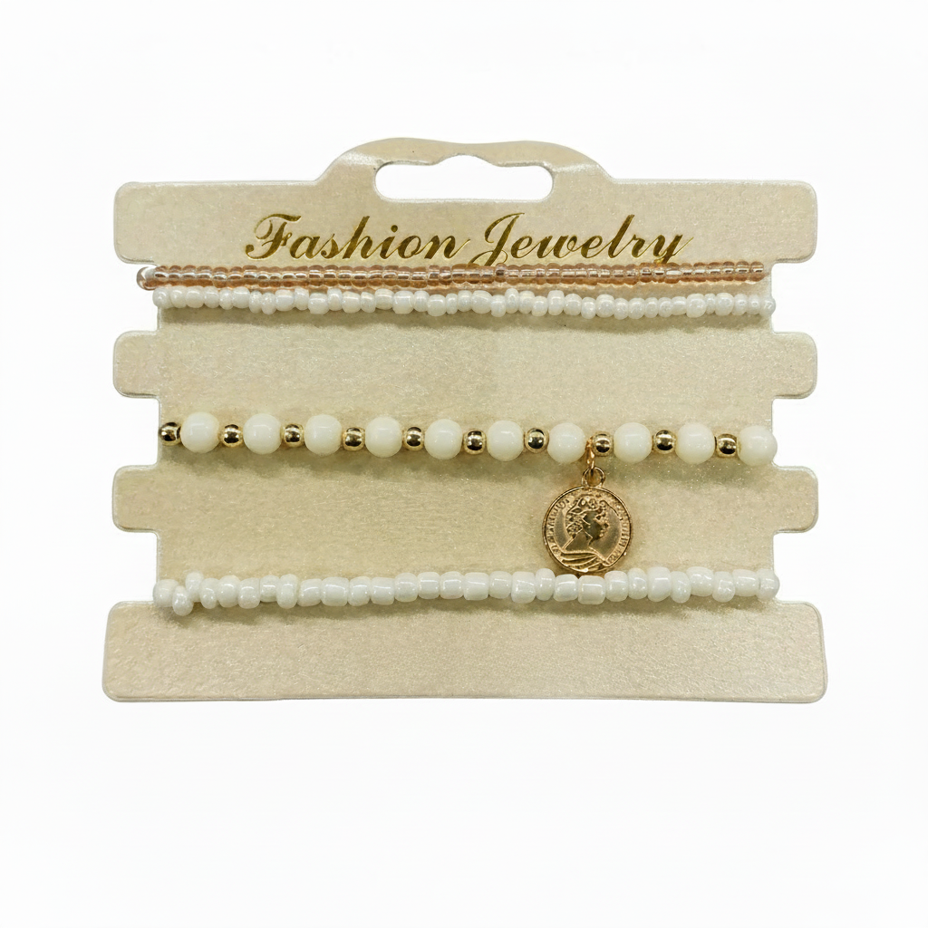 Urthn Fashion White Beads Bracelet Combo Pack for Women(Pack of 3)