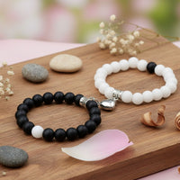 Urthn Love Connection Black & White Bead Bracelets (Pack of  6)