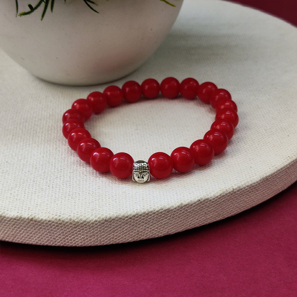 Urthn Red Beads Bracelet with Buddha (Pack Of 6)