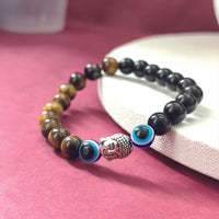 Urthn Mindful Harmony Tiger Eye Bracelet with Buddha & Evil Eye Details (Pack Of 6)