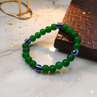 Urthn Trendy Green Beaded Bracelet with Blue Evil Eye Beads ( pack of 6 )
