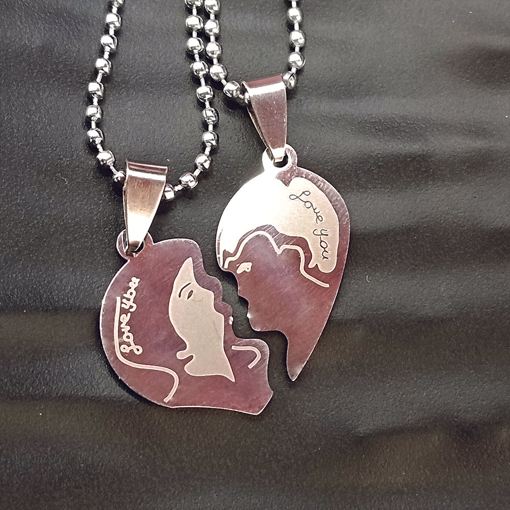 Urthn Heart Shape " Love YOU" Couple Chain Pendant- 1404882 (Pack Of 6)