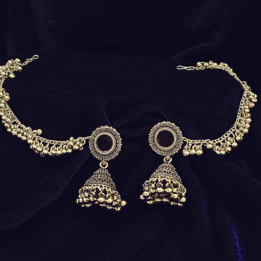 Urthn Oxidised Mirror Jhumkas with Kan Chain