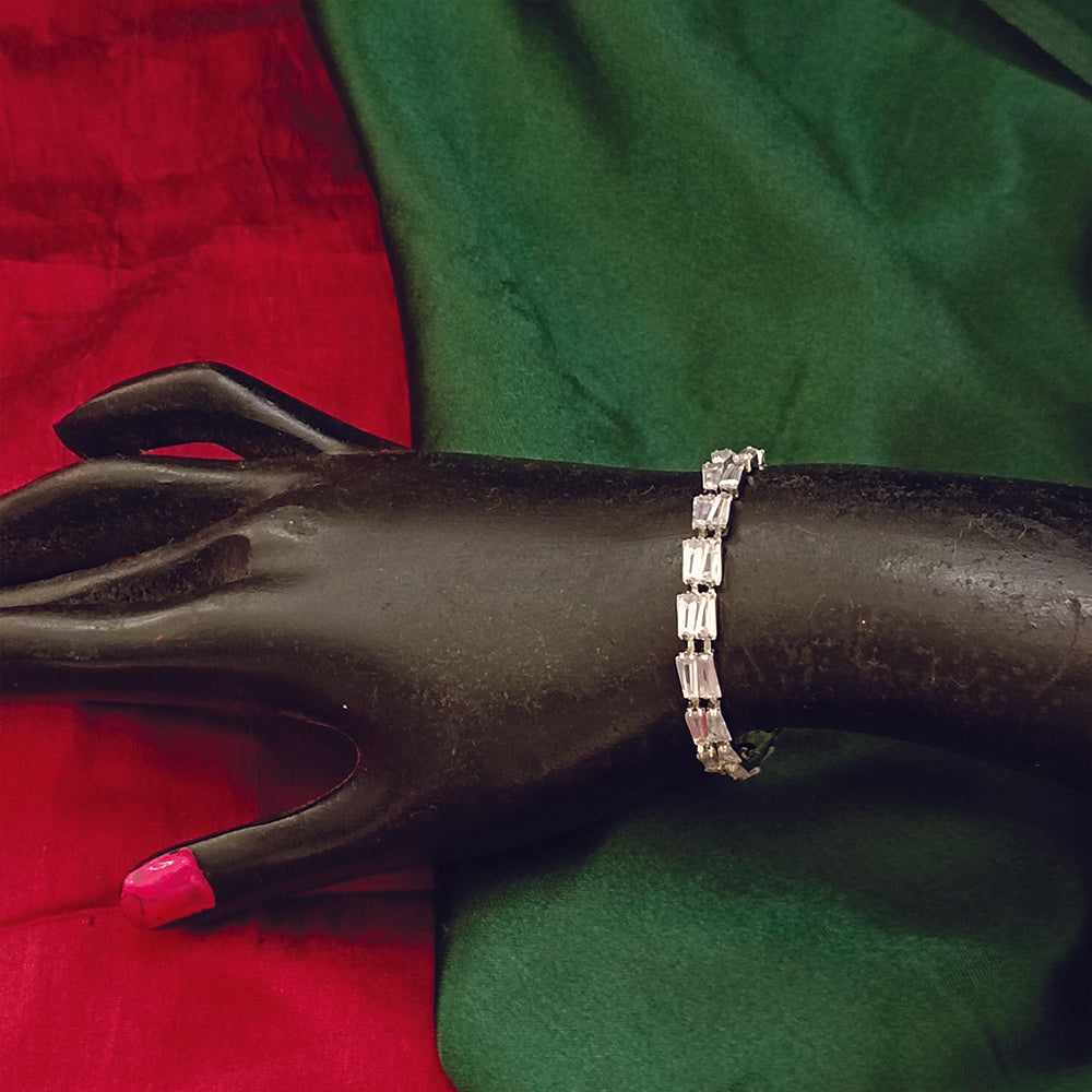 Urthn Silver Plated Crystal Stone 2 Line Bracelet