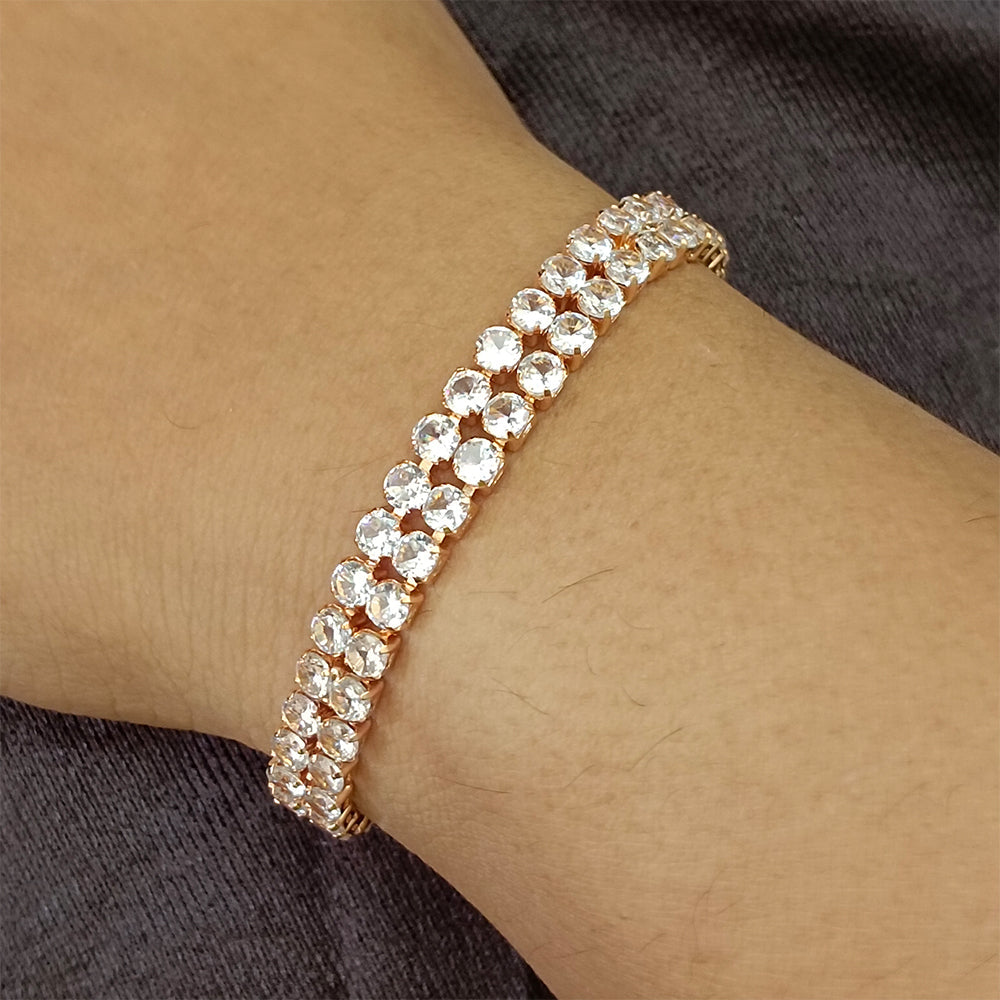 Urthn Rose Plated AD Stone 2 Line Bracelet