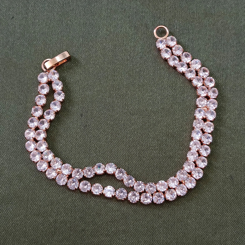 Urthn Rose Plated AD Stone 2 Line Bracelet