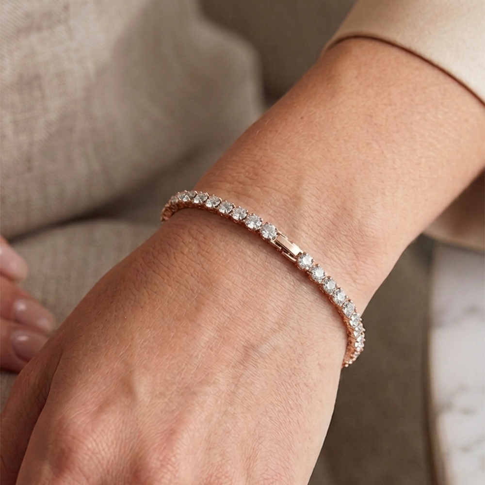 Urthn SparkLuxe Crystal Stone Rose Gold Plated Tennis Bracelet for Women(Pack Of 6)