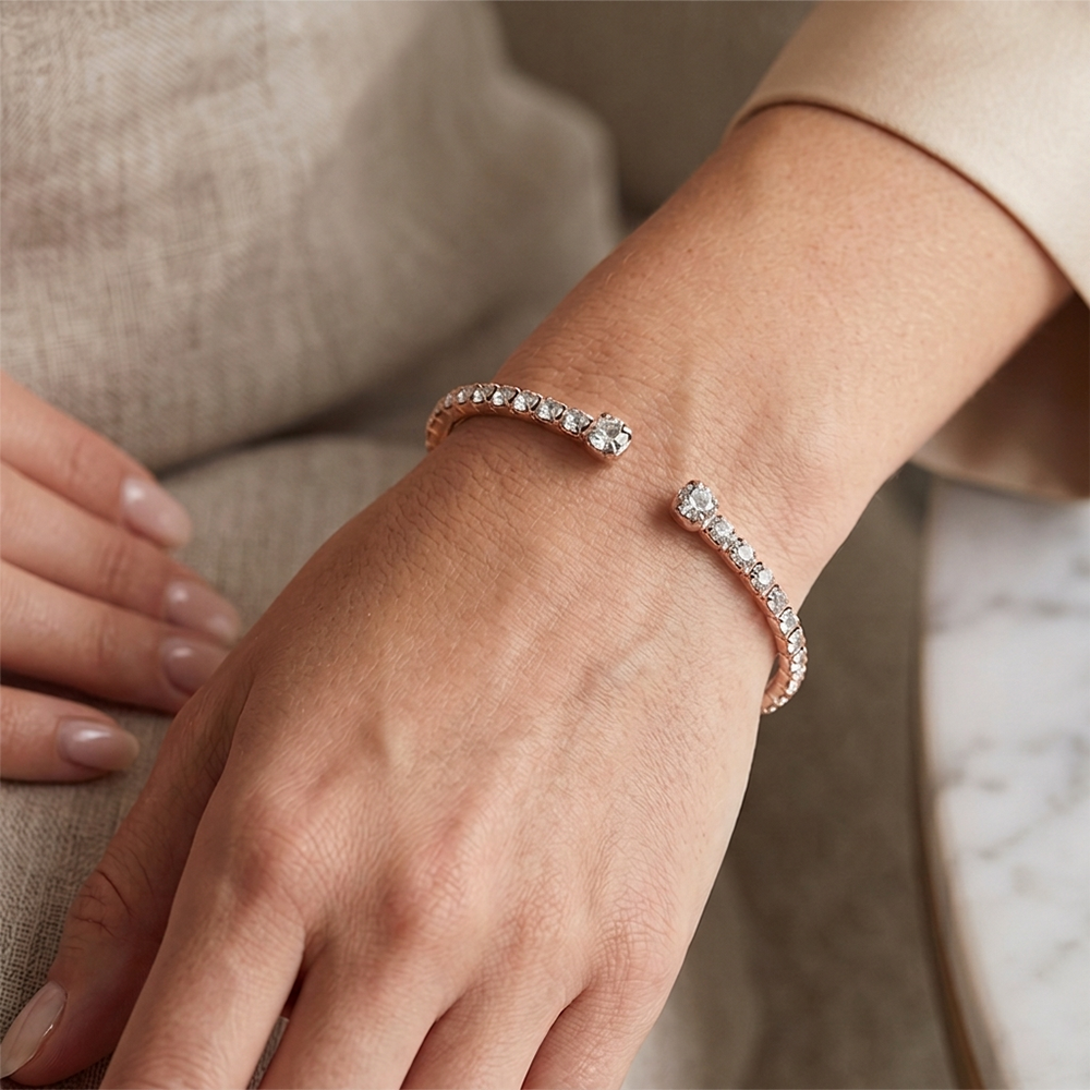 Urthn Rose Gold Plated Plated Sparkling Austrian Stone Bracelet For Women(Pack of 12)