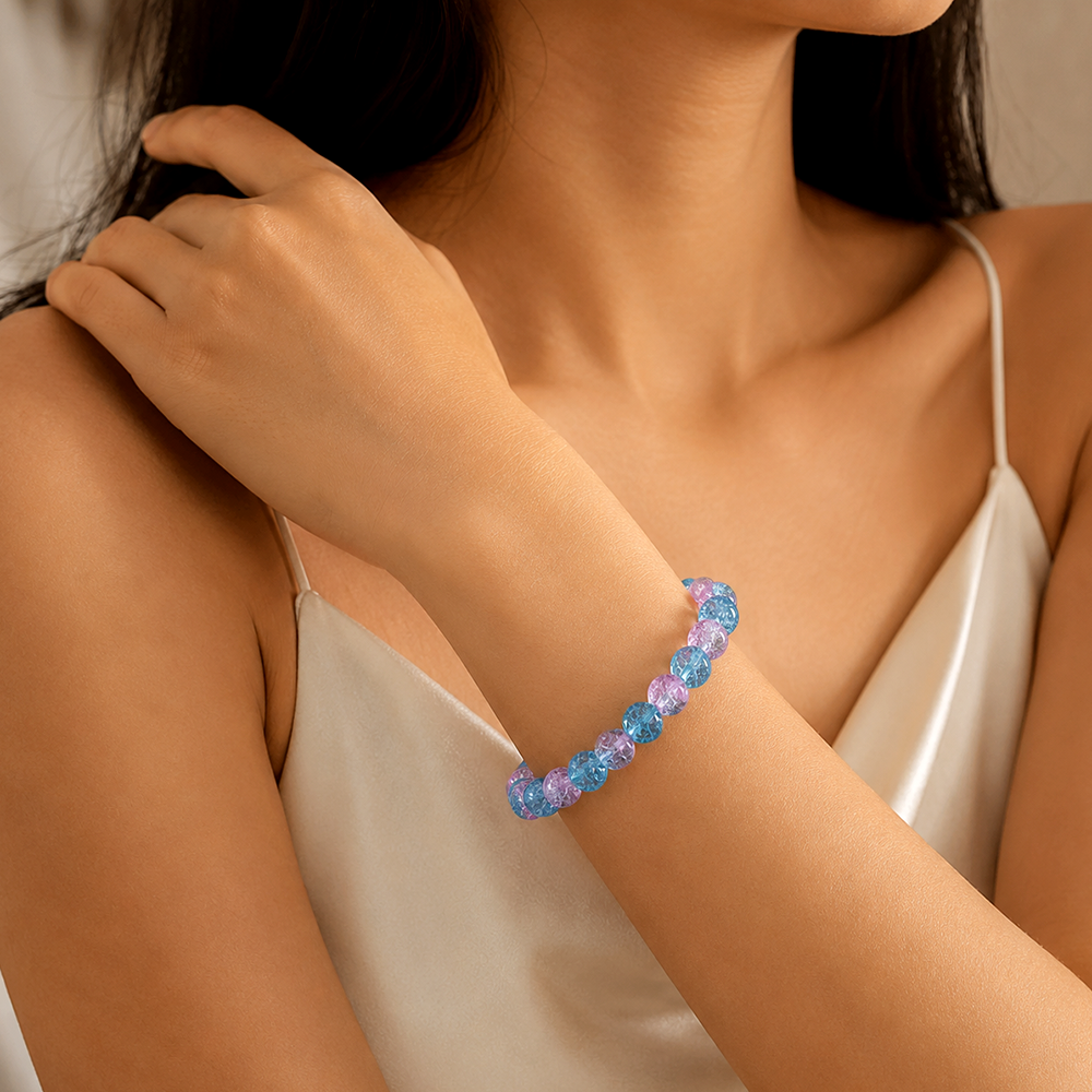 Urthn Colorful Crackle Glass Beads Bracelet  For Women & Girls (Assorted Color) (Set of 6)