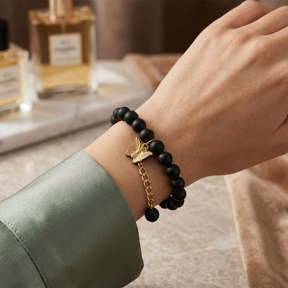 Urthn Gold Plated Beads Butterfly Stylish Bracelets(Pack of 12)
