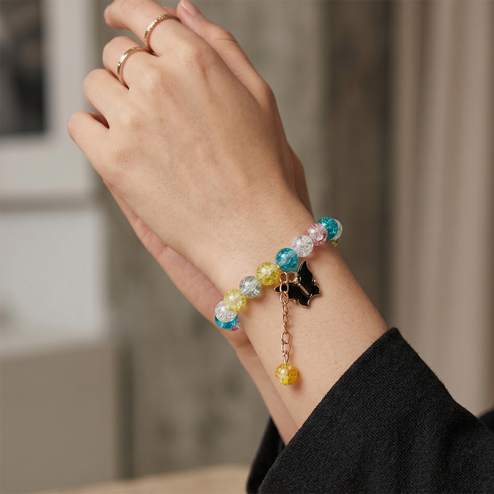 Urthn Colorful Crackle Glass Beads Butterfly Bracelet  For Kids (Assorted Color) (Set of 6)