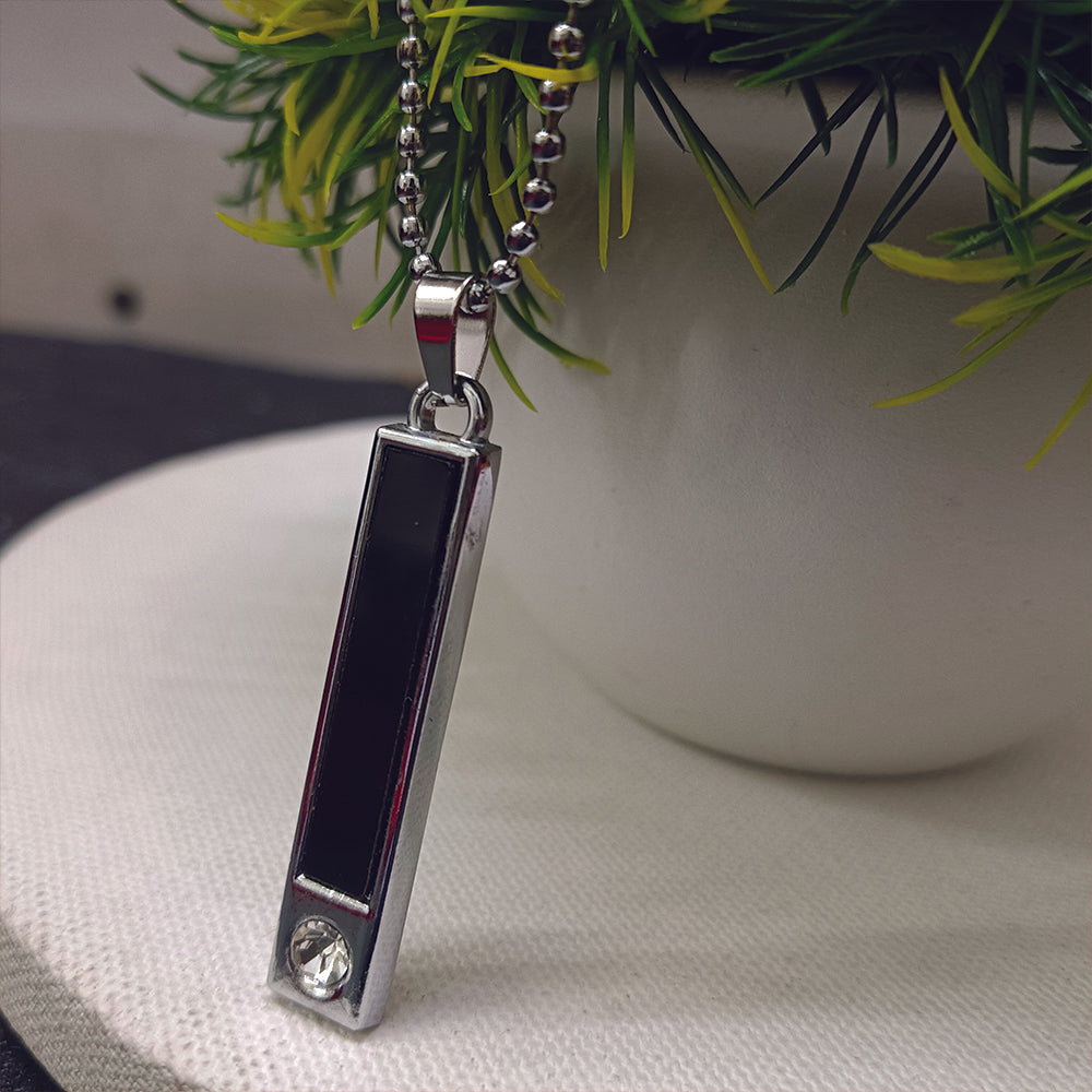 Urthn Sleek Rectangular Black Inlay Pendant with Chain  for Men's (Pack Of 6)