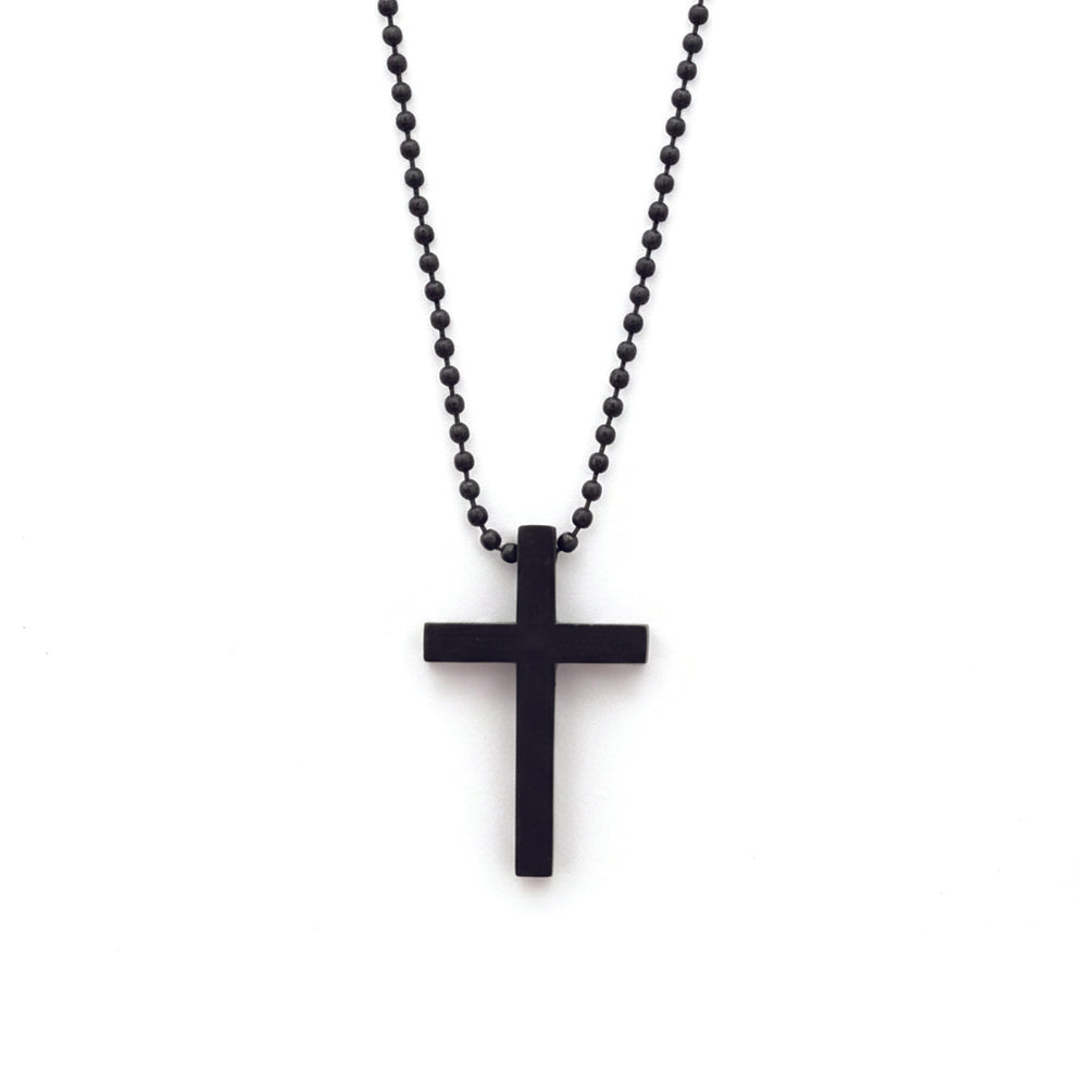 Urthn Stylish Black Cross Pendant with Beaded Chain  for Men's (Pack Of 6)