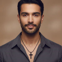 Urthn Stylish Black Cross Pendant with Beaded Chain  for Men's (Pack Of 6)