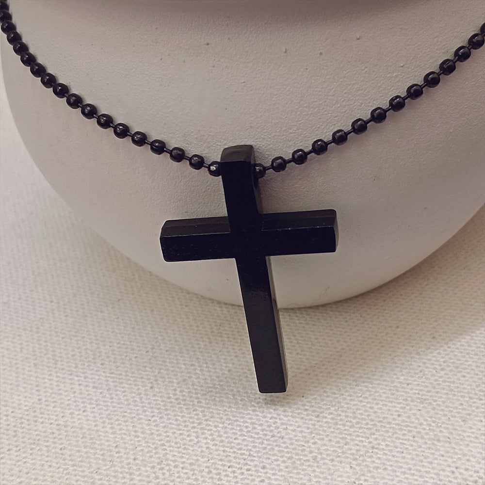Urthn Stylish Black Cross Pendant with Beaded Chain  for Men's (Pack Of 6)