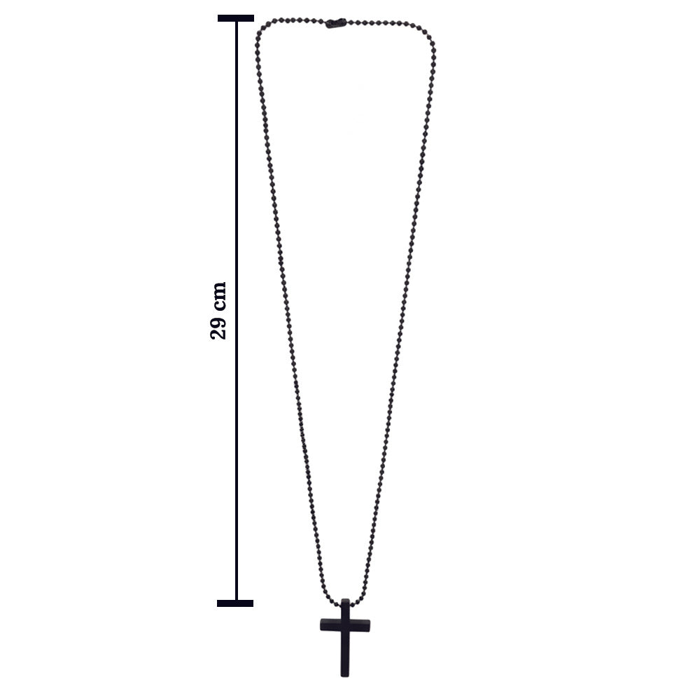 Urthn Stylish Black Cross Pendant with Beaded Chain  for Men's (Pack Of 6)