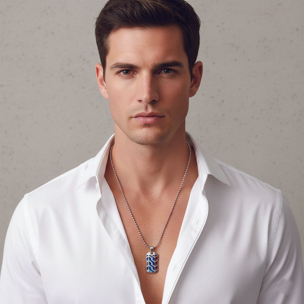 Urthn Minimal Geometric Pattern Enamel Pendant with Chain for Men's (Pack Of 6)