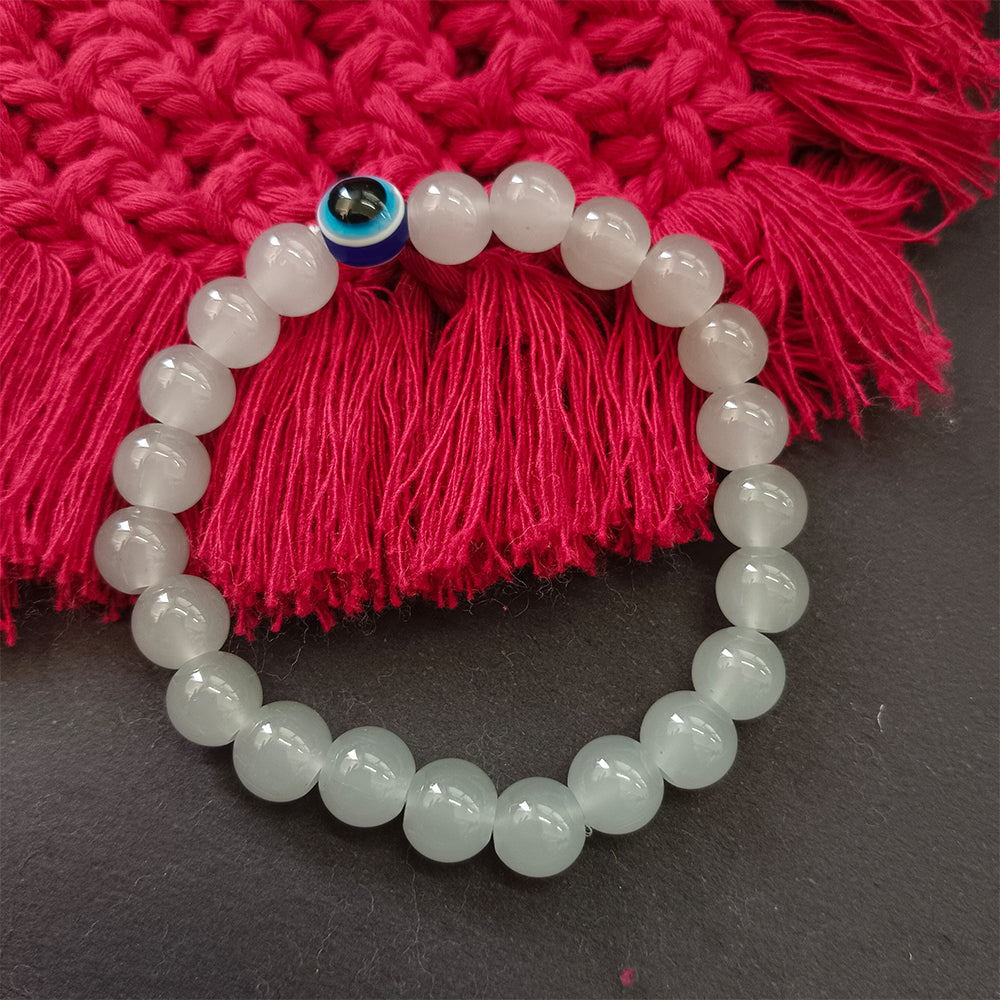 Urthn Grey Obsidian Beads Bracelet with Evil Eye Charm