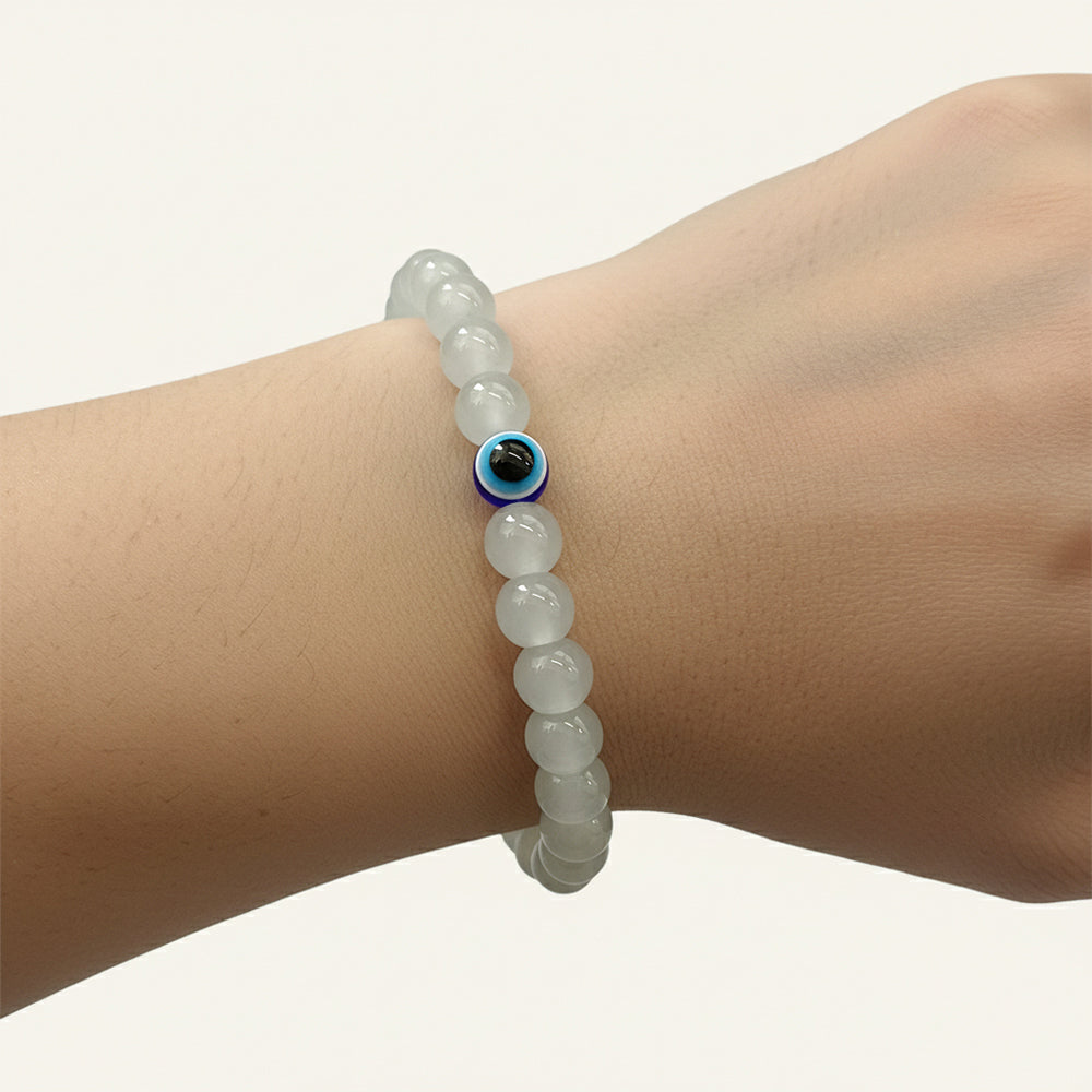 Urthn Grey Obsidian Beads Bracelet with Evil Eye Charm (Pack Of 6)