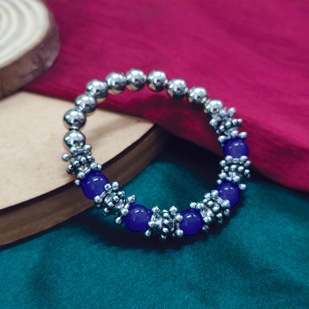 Urthn Stretchable Purple Color Beaded Wrist Bracelet