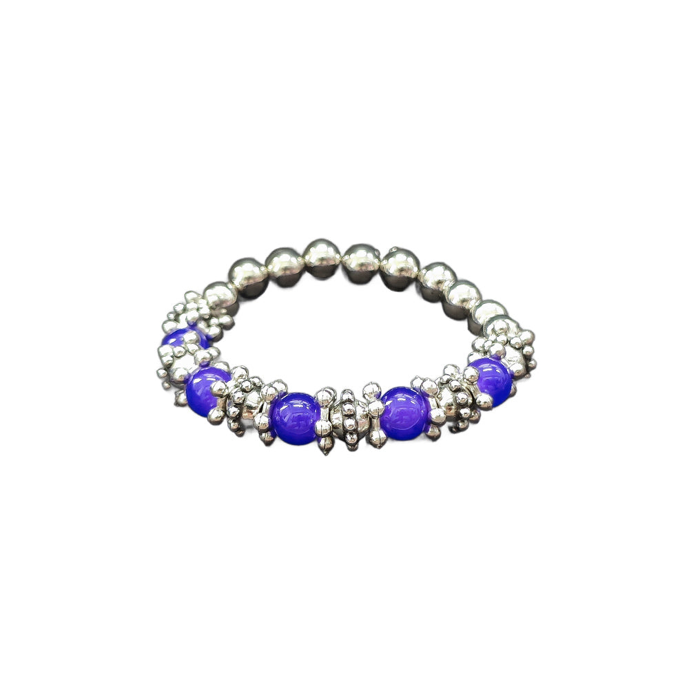 Urthn Stretchable Purple Color Beaded Wrist Bracelet