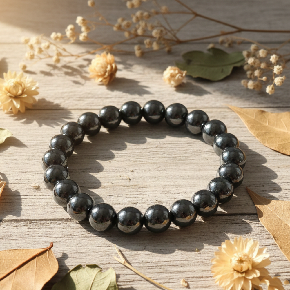 Urthn Unisex Hematite Beaded Stretch Bracelet (Pack Of 6)